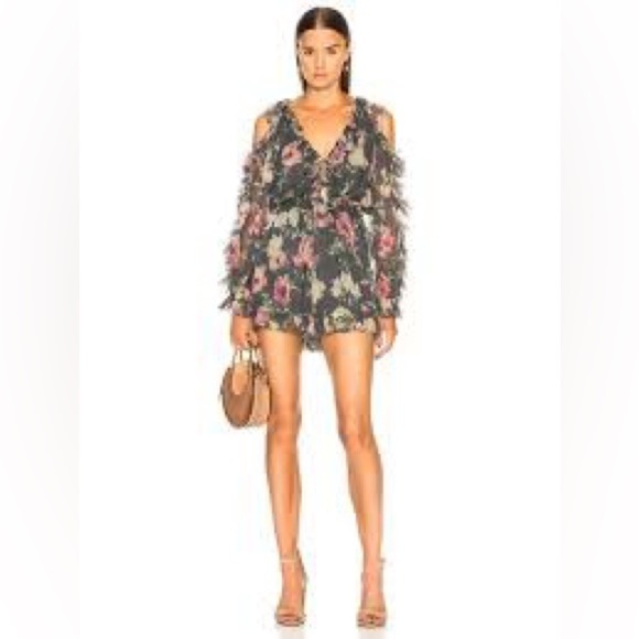 Zimmermann Pants - Zimmerman Iris Silk Cold Shoulder Tie Sleeve Playsuit/Romper Sz-1/S